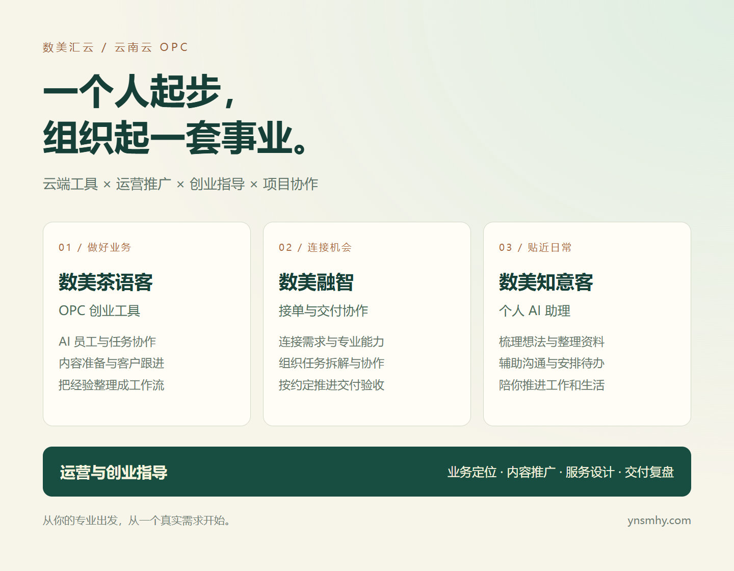 云南云 OPC：茶语客创业工具、融智接单协作、知意客个人助理与运营创业指导