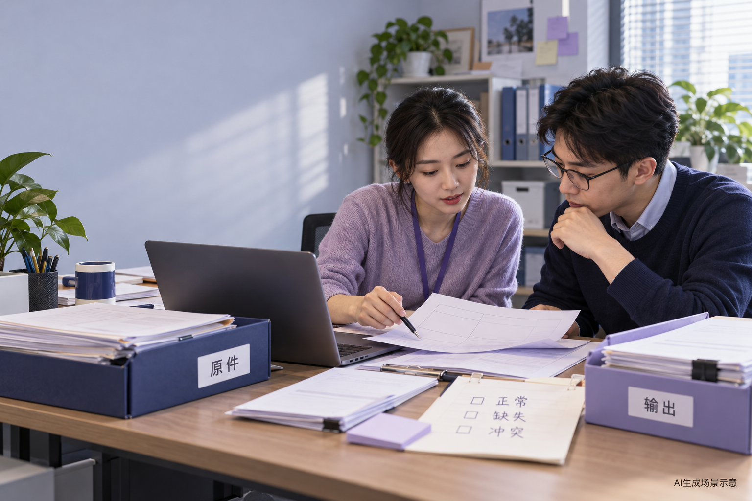 AI生成 · 文档工具沟通场景示意，非真实客户、执行过程或产品实录。