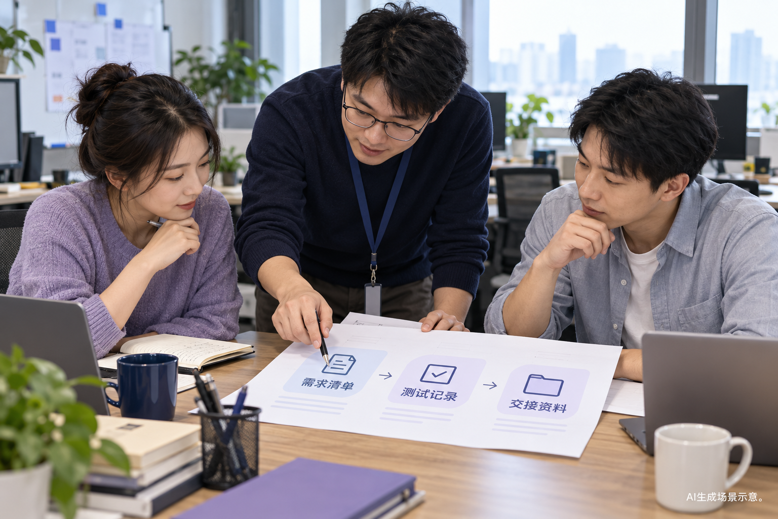 AI生成 · 小程序交付沟通与阶段示意,非真实客户、已执行开发或产品实录。